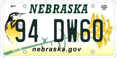 NE license plate 94DW60