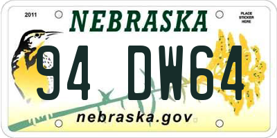 NE license plate 94DW64