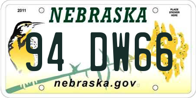 NE license plate 94DW66