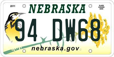 NE license plate 94DW68