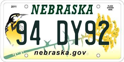 NE license plate 94DY92