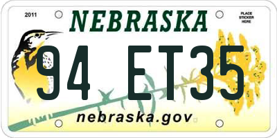 NE license plate 94ET35