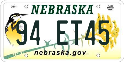NE license plate 94ET45