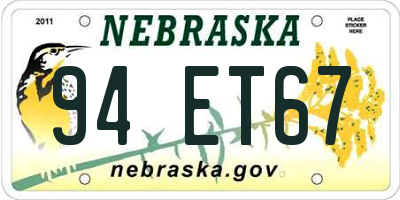 NE license plate 94ET67