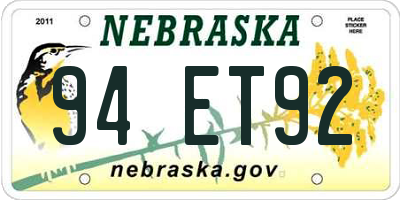 NE license plate 94ET92