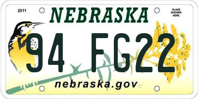 NE license plate 94FG22