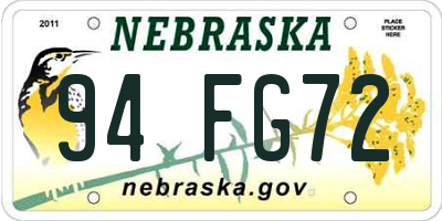 NE license plate 94FG72