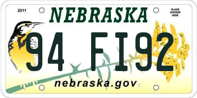 NE license plate 94FI92