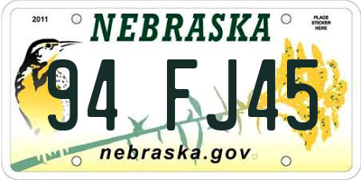 NE license plate 94FJ45
