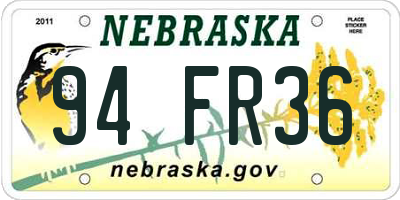 NE license plate 94FR36