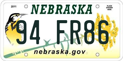 NE license plate 94FR86