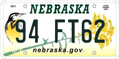 NE license plate 94FT62