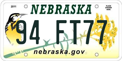 NE license plate 94FT77