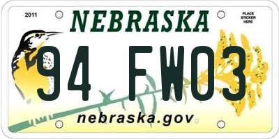 NE license plate 94FW03