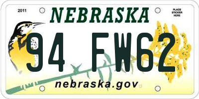 NE license plate 94FW62