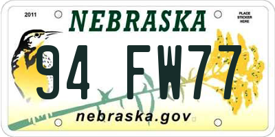 NE license plate 94FW77