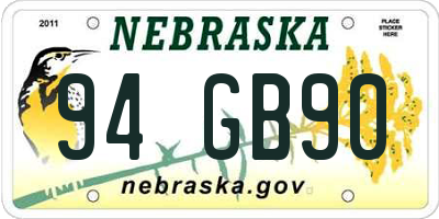 NE license plate 94GB90