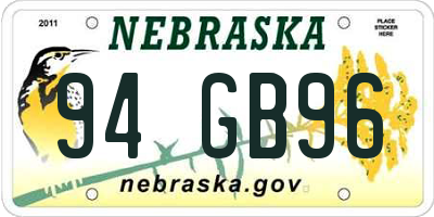 NE license plate 94GB96