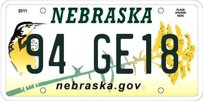 NE license plate 94GE18