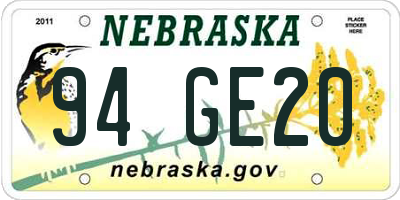NE license plate 94GE20
