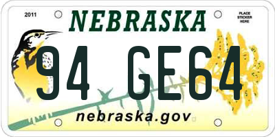 NE license plate 94GE64