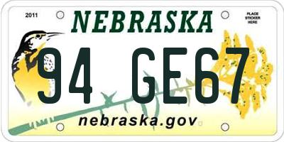 NE license plate 94GE67