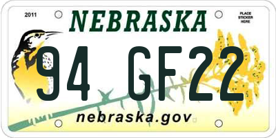 NE license plate 94GF22