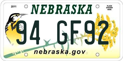 NE license plate 94GF92