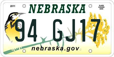 NE license plate 94GJ17