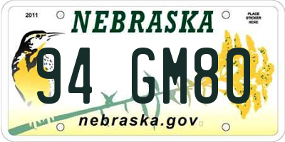 NE license plate 94GM80