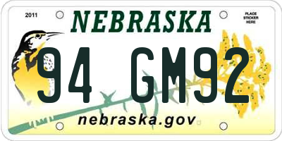 NE license plate 94GM92