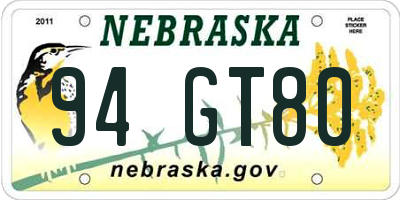 NE license plate 94GT80