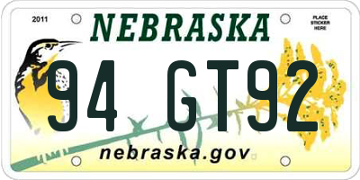 NE license plate 94GT92