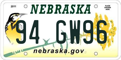NE license plate 94GW96