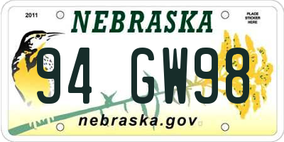 NE license plate 94GW98