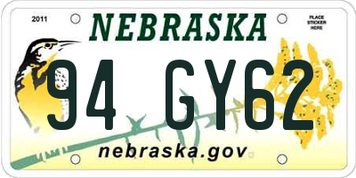 NE license plate 94GY62