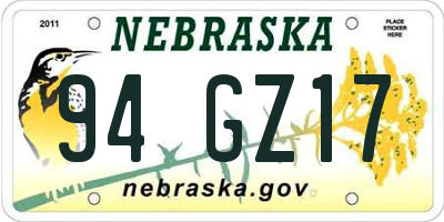 NE license plate 94GZ17