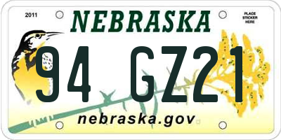 NE license plate 94GZ21