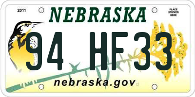 NE license plate 94HF33