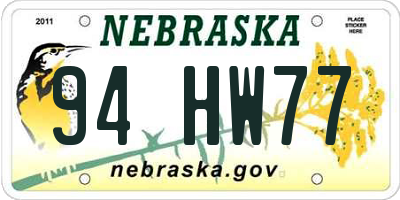 NE license plate 94HW77