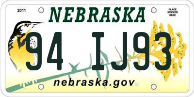 NE license plate 94IJ93