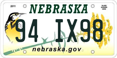 NE license plate 94IX98