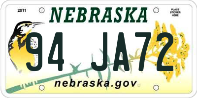 NE license plate 94JA72
