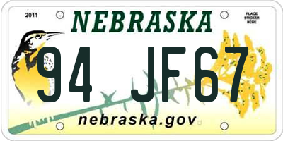 NE license plate 94JF67
