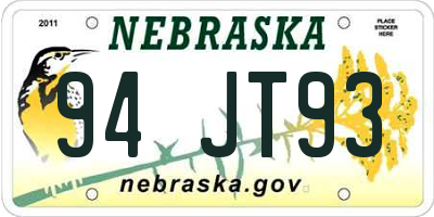 NE license plate 94JT93