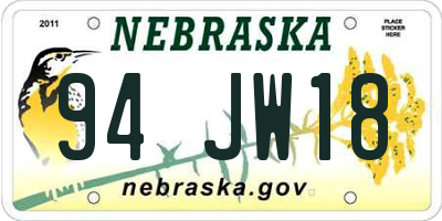 NE license plate 94JW18