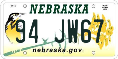 NE license plate 94JW67