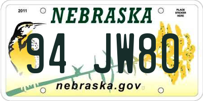 NE license plate 94JW80