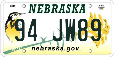 NE license plate 94JW89