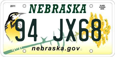 NE license plate 94JX68